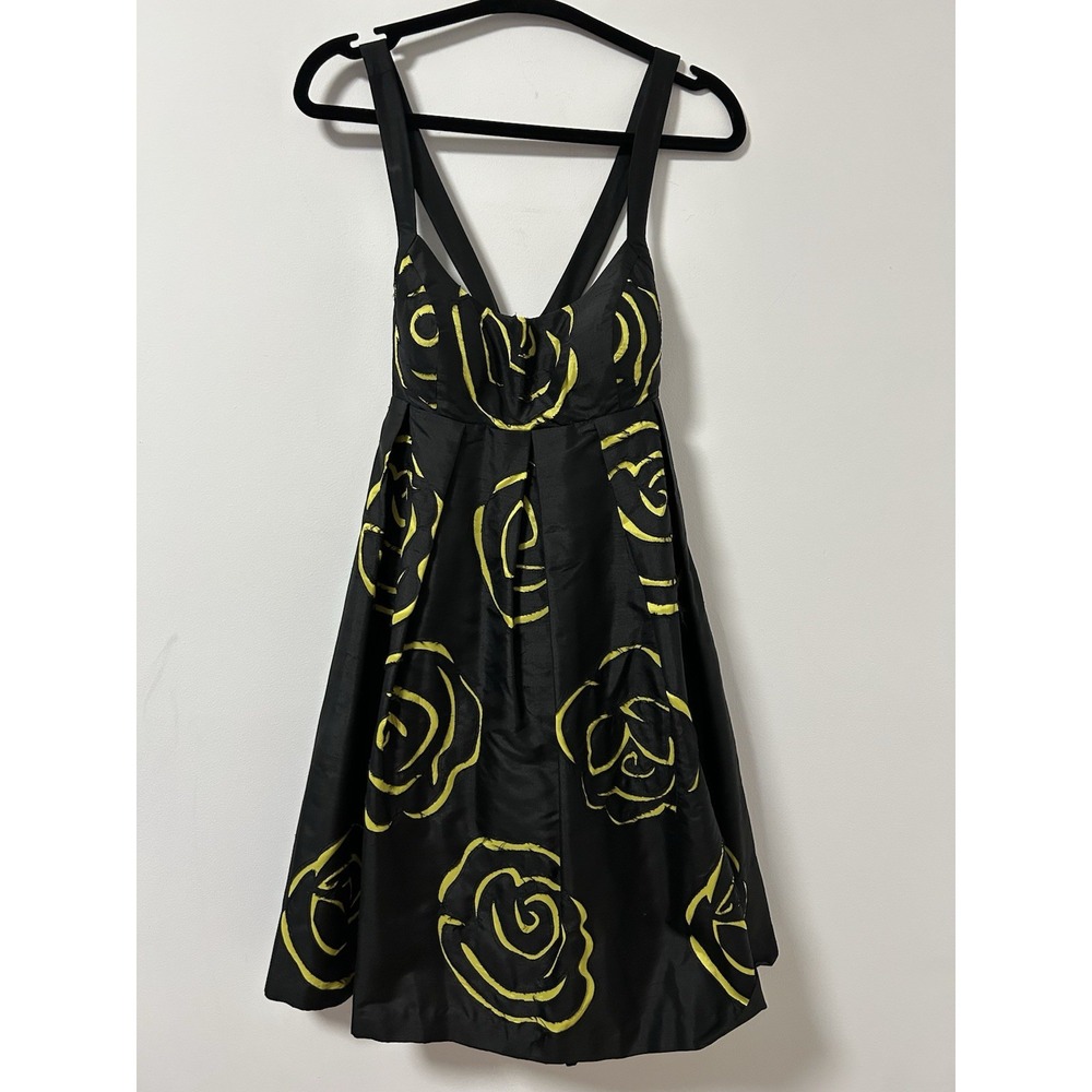 Y2K Silk Babydoll‎ Dress INC Black Floral Rose Size 6 Women's